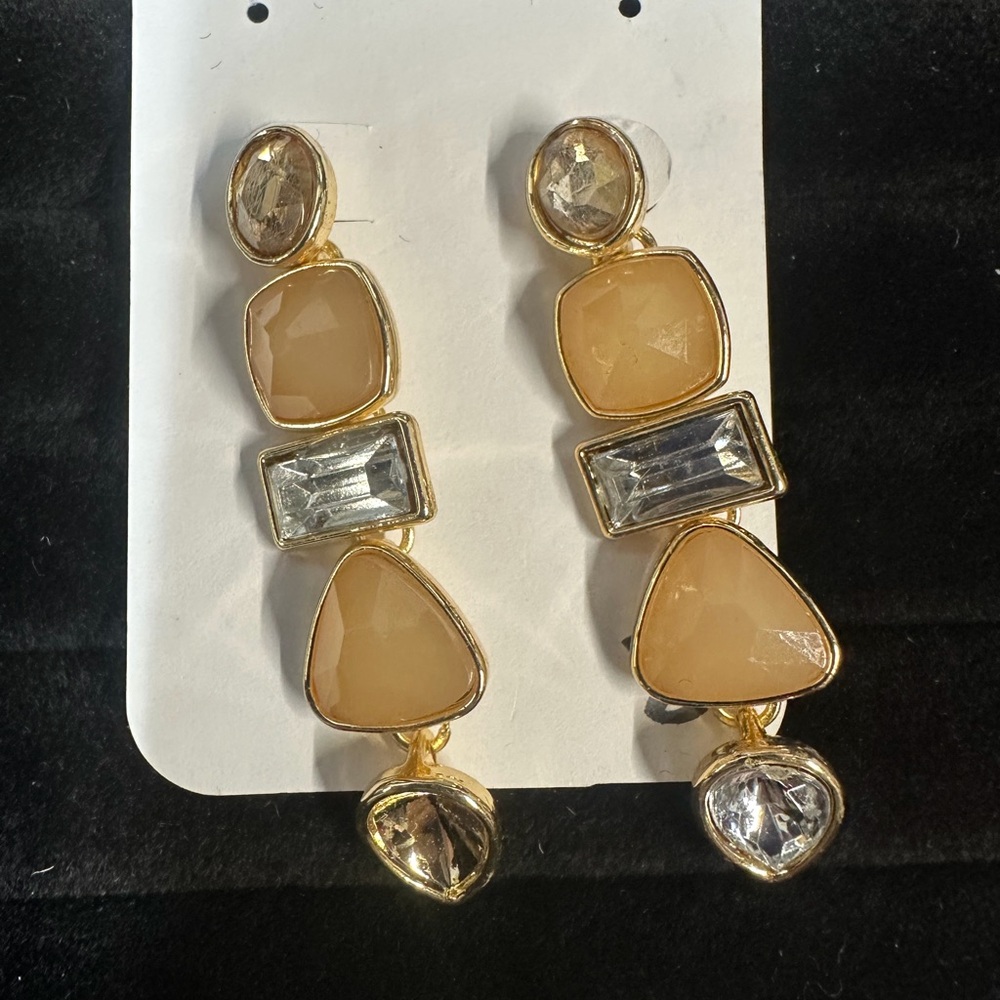 Gold and Cream Gemstone Drop Earrings